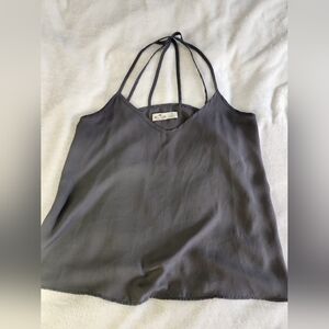 Hollister charcoal grey sheer camisole top V-neckline Women's Small Flowy Cami